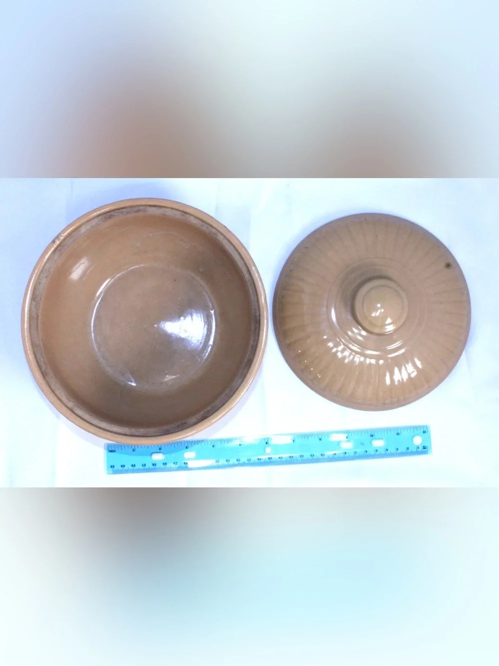 Vintage USA Ribbed Stoneware Covered Dish